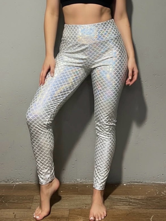 Pants - Iridescent Silver High-Waist Leggings